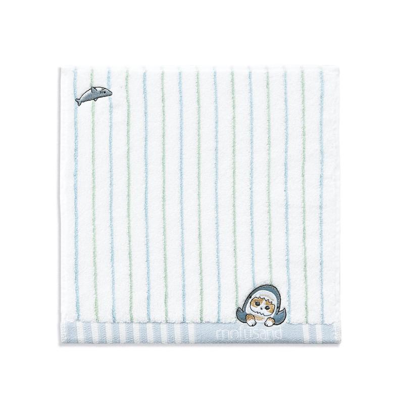 乐天商城 - タオル美術館(Towel Museum) mofusand ストライプ タオルハンカチ ブルー サメにゃん 猫 可愛い 43-0070070 約25×25cm