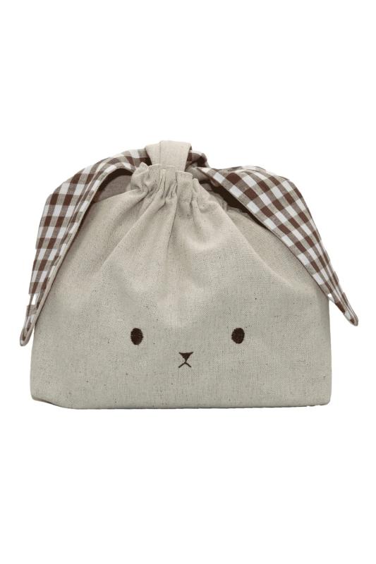 乐天商城 - うさ耳が持ち手の弁当袋 うさぎのお弁当袋 刺繍フェイス × チェック耳デザイン かわいい動物モチーフ 保育園・幼稚園・大人用にも