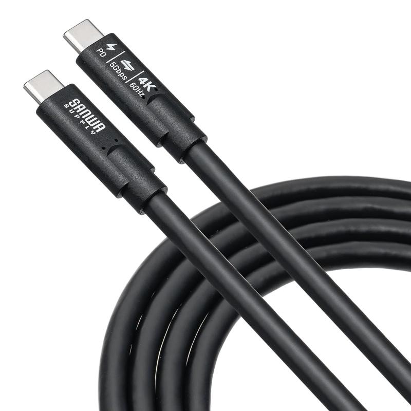 サンワダイレクト USB Type-Cケーブル Type-C映像出力対応 PD75W対応 4K/60Hz Altモード 5Gbps 充電 データ転送 ブラック 電子黒板 500-USB096