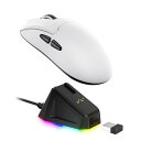 LTC GM022 超軽量 3 モード ワイヤレス ゲーミング マウス、RGB 充電ドック付き、PAW3395 26K DPI センサー、55G 軽量人間工学に基づいた Bluetooth ゲーミング マウス、5 つのプログラム可能なボタン、(2)