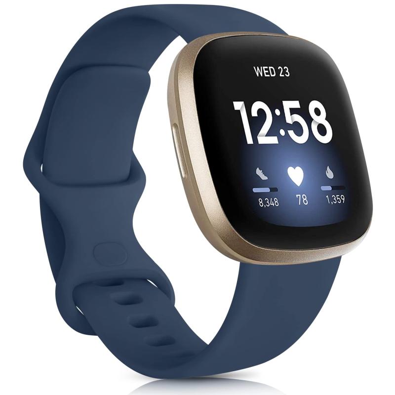 [Vanua] for Fitbit Versa3 バンド/Fitbit Sense バンド 交換ベルト ソフトシリコンバンド スポーツバンド Fitbit Versa3 交換ストラップ (Large, 紺)