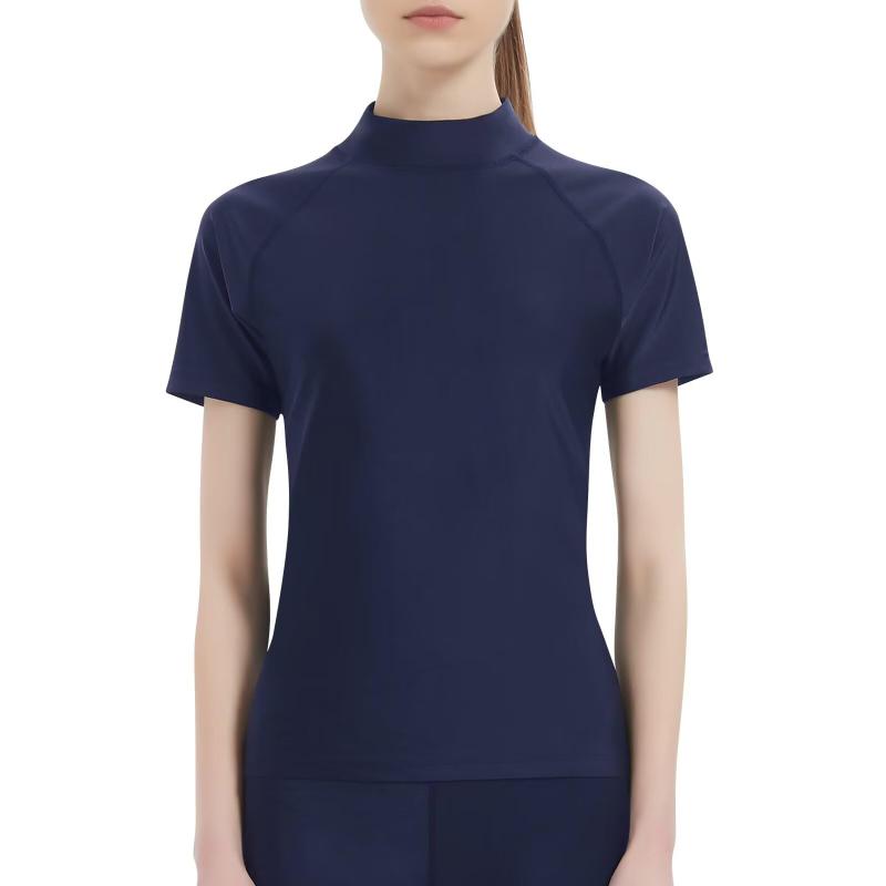 [Muxuryee] ラッシュガード レディース 半袖 tシャツ 立ち襟タイプ 水着 ハイネック 体型カバー 日焼け予防 水陸両用 冷感 吸汗速乾 112