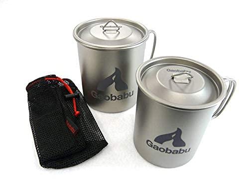 樂天商城 - Gaobabuチタンマグカップ 300ml＆400mlのセット（フタ・メッシュ袋付）