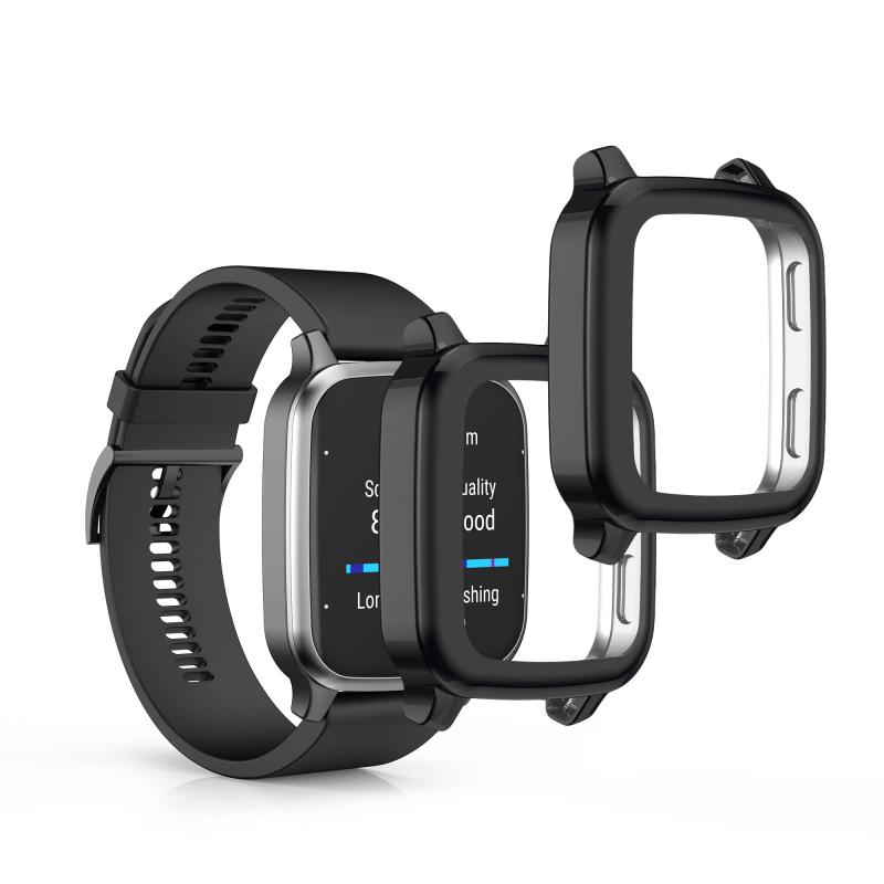 kwmobile 2x ケース Garmin Venu Sq 2 Music/Sq 2対応 カバー - フルカバー シリコン 耐衝撃 全体保護 黒色/透明