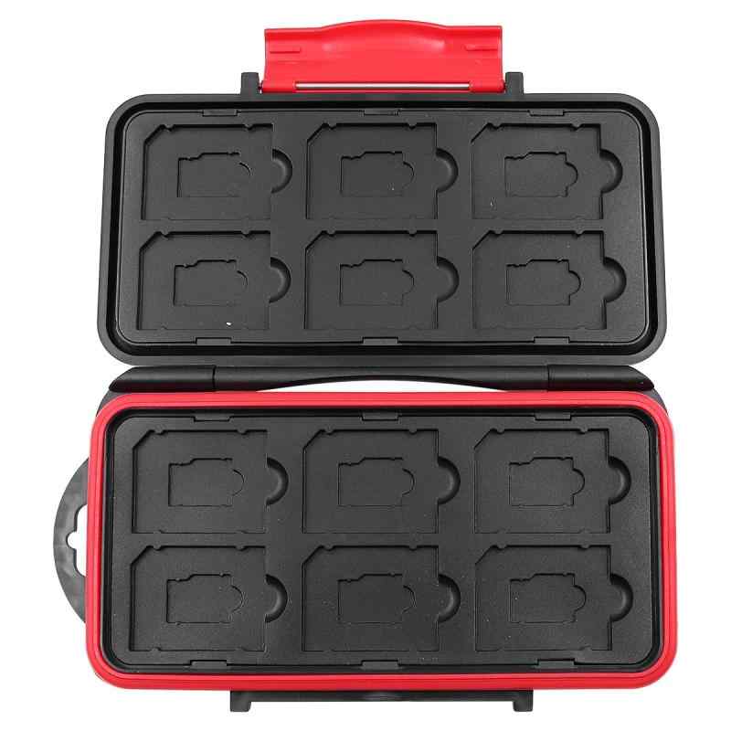 NUZAMAS SD カードホルダー カードソラージボックス 防水性とプロ仕様の耐衝撃性メモリカードケースストラップ 12 枚の SD カードと 12 枚のマイクロ SD TF カード用 レッド