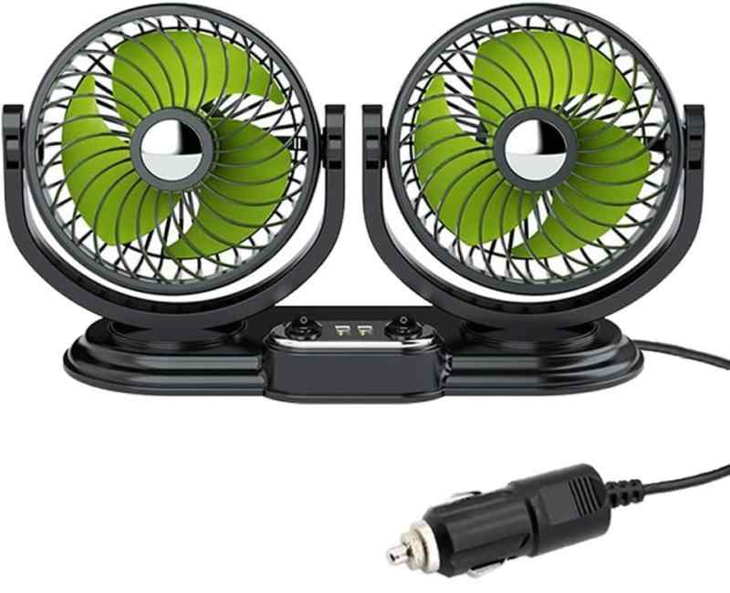 Raksonic 車載扇風機 双頭車載ファン 3枚羽根 強風量 風量/角度調節可能 2つUSB充電ポート付き 12Vシガーソケット仕様 取付簡単 空気循環 夏対策 省エネ 蒸れ解消 熱中症対策 カー用品