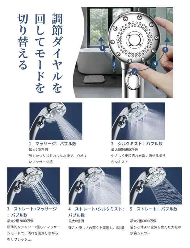 kamozulo シャワーヘッド マイクロナノバブル 節水 高水圧 ミスト 手元止水 ナノバブル シャワーヘッド 水圧アップ 5段階モード 保湿 保温 ウルトラファインバブル 高洗浄力 肌にやさしい 汚