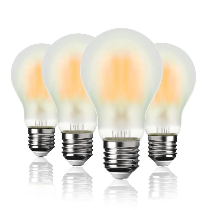 LED エジソン電球 電球色 E26 80W形相当 806lm 8W 復古電球 磨りガラスの材質 調光器非対応 2700K A60 シャンデリア 4個入り