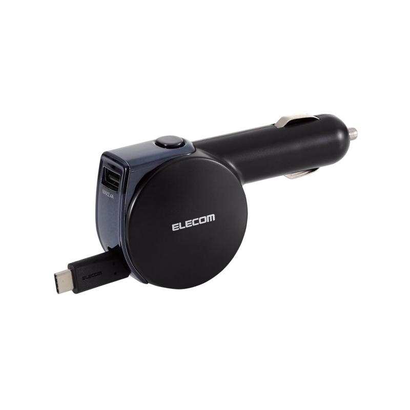 ELECOM シガーチャージャー Type-C巻取 USBポート1個 90cm ブラック MPA-CCRMU54TCBK