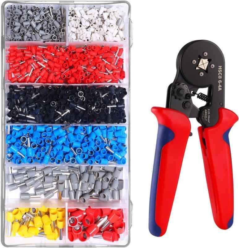 乐天商城 - JiangMuXin 圧着ペンチセット フェルール圧着工具 0.25-10mm²調整可能 1200 PCS DIYペンチ エンドスリーブ フェルール端子付き