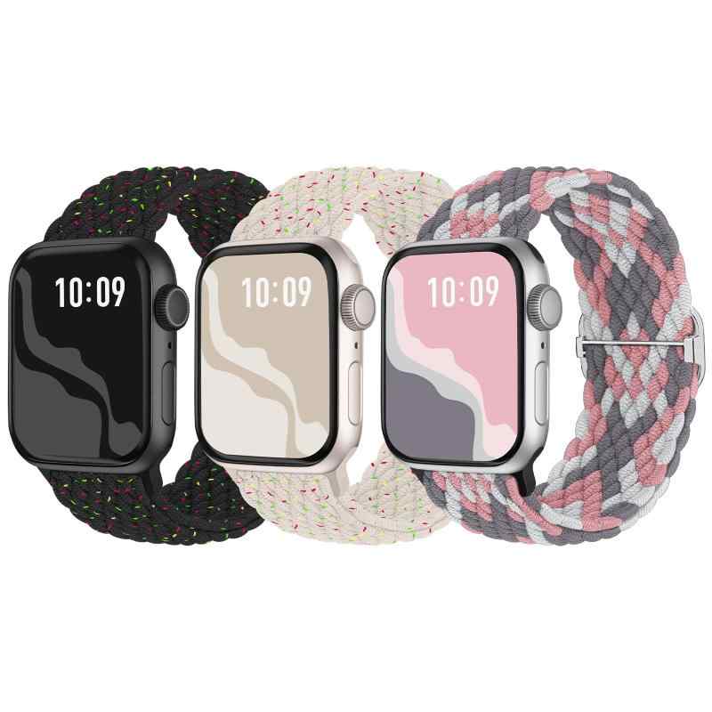 【3枚入り】Suitisbest コンパチブル アップルウォッチ バンド 49mm 46mm 45mm 44mm 42mm 41mm 40mm 38mm 編み込み Apple Watch ナイロンバンド 伸縮性 ゴム アップルウォッチ スポーツベルト U