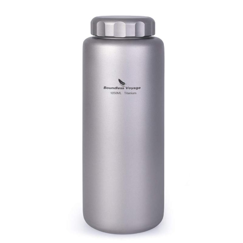 Boundless Voyage 1050ml/600ml 純チタンボトル 広口 大容量 直飲み水筒 アウトドア登山 スポーツウォーターボトル 漏れ防止 軽量・錆びない 水筒 ストラップポーチ付き