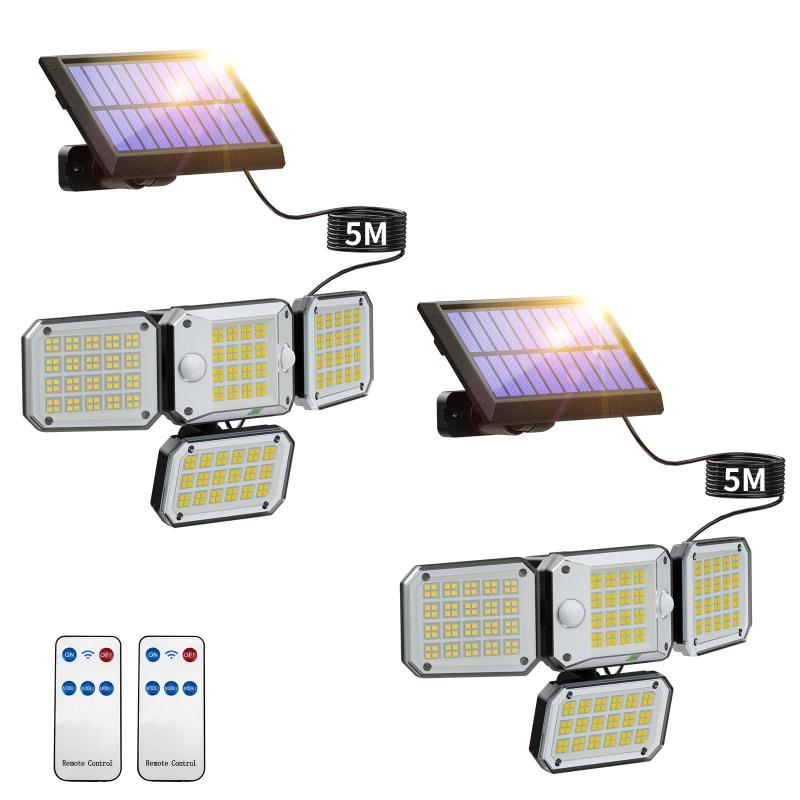 【最新型】GLOWDAWN センサーライト 屋外 ソーラーライト 人感センサー【2センサー/294LED/4面発光/分離型】光束最大3000ルーメン 5M延長コード IP65防水 自動点灯 2000mAh大容量バッテリー 3つ知能