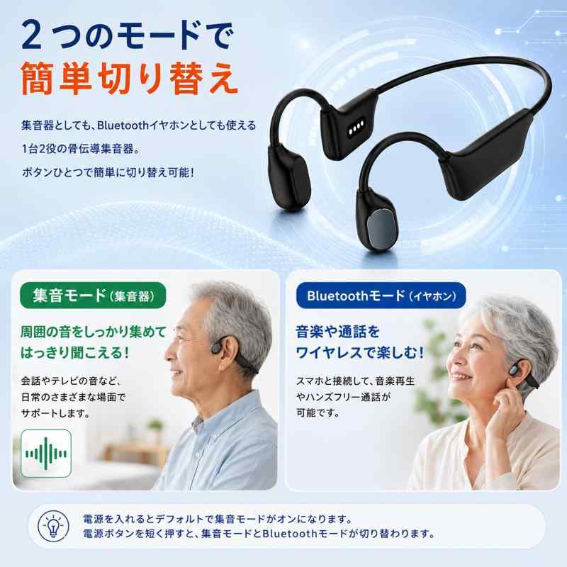 Vimaydo【2025年革新型】 集音器 骨伝導 イヤホン 軽量 ワイヤレス USB充電式 4段階音量調節 軽量 耳に入る必要はない ノイズ低減 ハウリング防止 電話/音楽対応 紛失対策 日本語説明書付き maisonclover-10327940 メゾンクローバー サンプル画像3