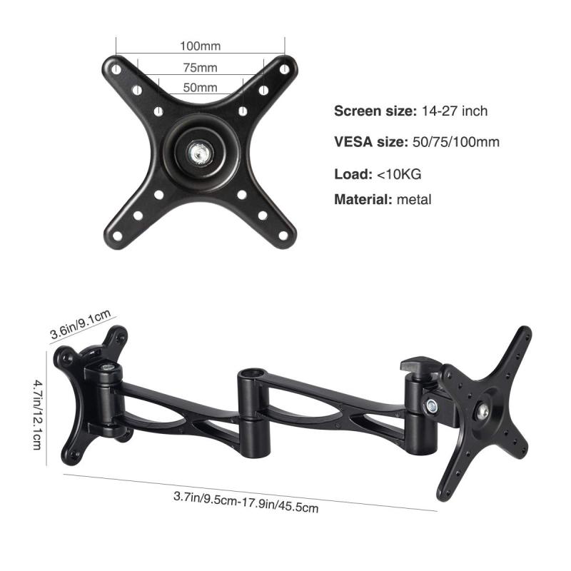 モニター テレビ壁掛け金具 モニターアーム 壁掛け 14-27インチ LCDLED液晶テレビ対応 アーム式 回転式 左右移動式 角度調節