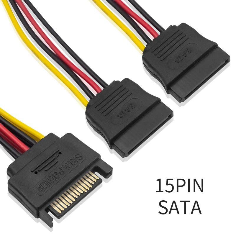 Duttek SATA電源Y字型スプリッタケーブルSATA 15ピン電源スプリッタケーブルアダプタ15ピンオスデュアルメス電源Y型ケーブル20cm