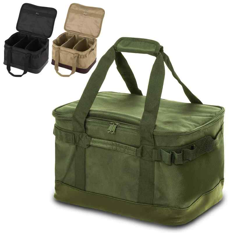 キャンプ 薪ケース マルチケース 帆布 折り畳み式 道具入れ 大容量【仕切り取外し可能】釣り BBQ アウトドア 工具入れ DIY ガーデニング 収納 ギア コンテナバッグ 薪バッグ 耐水 耐荷重30KG