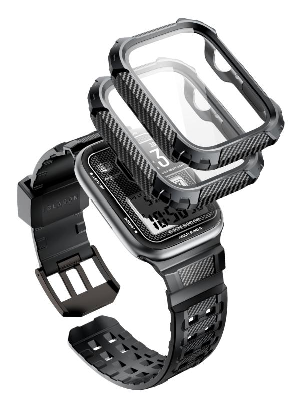 i-Blason Apple Watch Ultra 49mm 2022 保護カバー 交換用バンド 全面保護 2枚保護フィルム付き 衝撃吸収 バンドとケース一体 頑丈 時計バンド ブラック Armroboxシリーズ(2)