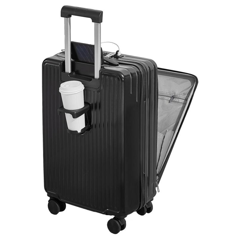 [Manatsulife] キャリーケース 旅行 出張 スーツケース 軽量 フロントオープン カップホルダー付き USBポート付 PC収納 乾湿分離 静音 耐衝撃 ビジネス おしゃれ XB912