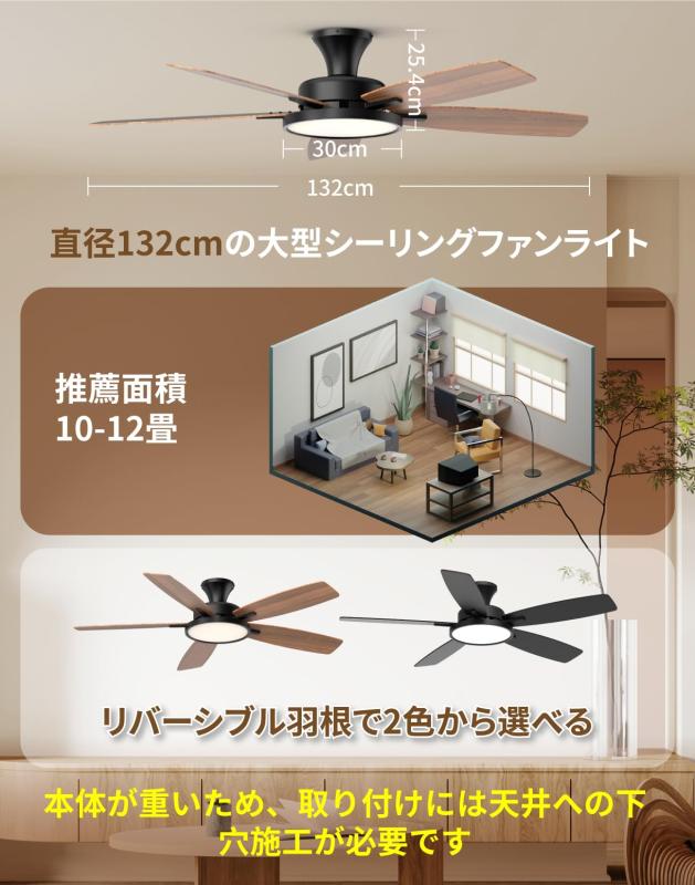 【節電-5年】TALOYA シーリングファンライト調光 調色 12畳 LED天井ファンライト 静音DCモーター 面発光照明 冷暖房効果 節電対策 リモコン付き 風速6段階 オシャレ 引掛シーリング対応 リ