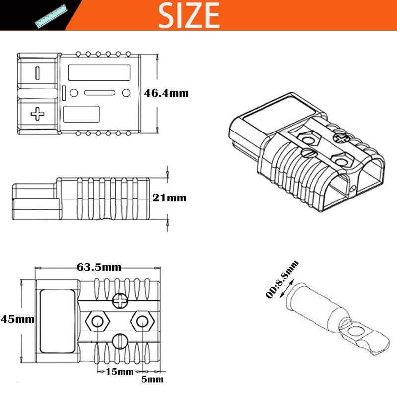 メゾンクローバーのCESFONJER 120A 600V バッテリーコネクタ, バッテリークイックコネクトディスコネクトコネクタープラグキット端子コネクタ モジュラー電源コネクタ トダストカバー付き (2-4 AWGワイヤに適合，赤｜アングル2