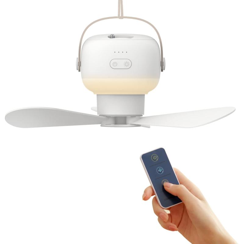 吊り上げ扇風機 キャンプ専用 天井扇風機 卓上式 10000mAh大容量バッテリー 携帯扇風機 静音設計 LEDライト付き USB充電式 ダックブルー 小型 コードレス 暑さ対策 キャンプ/リビング/アウトド