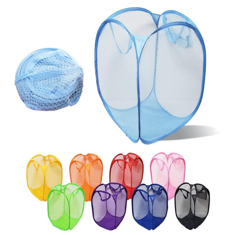 [POSITIVE] 折りたたみ メッシュ カゴ 洗濯かご ランドリーバスケット 衣服入れ 収納ボックス ごみ箱 おもちゃ入れ 書付