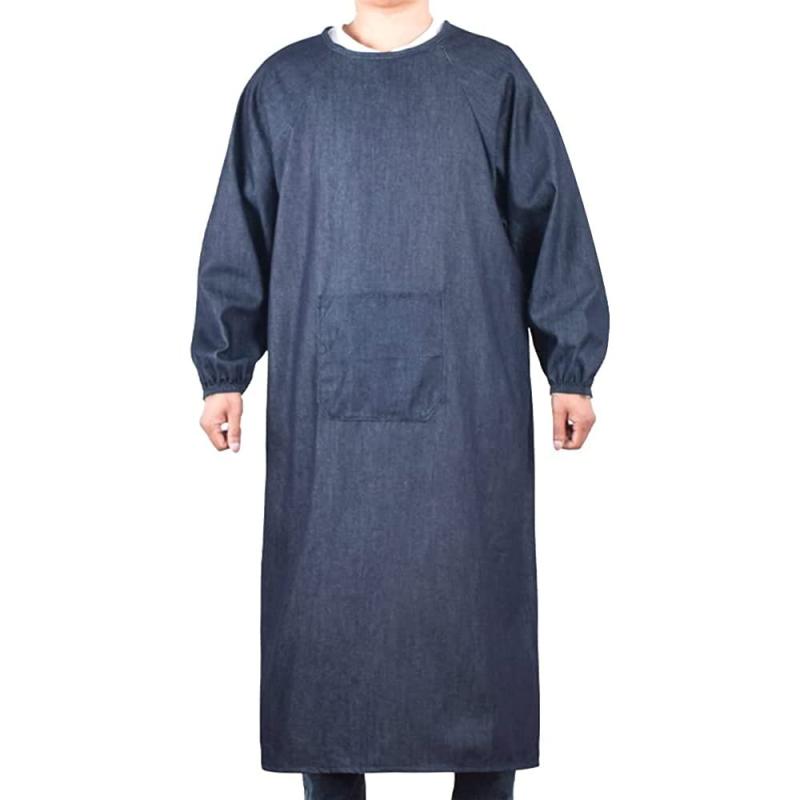[Hedbroli] ロング丈 かっぽう着メンズ 割烹着 男性用 作業用 エプロン ワークエプロン ソフト デニム 大きいサイズ 作業着 作務衣 おしゃれ 父の日 プレゼント
