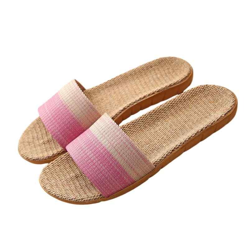 乐天商城 - [Goodview Household] 麻 スリッパ ルームシューズ 夏用ベランダ サンダル 蒸れない リネン さらさら 涼しい 洗える レディース メンズ おしゃれ（ピンク、L）