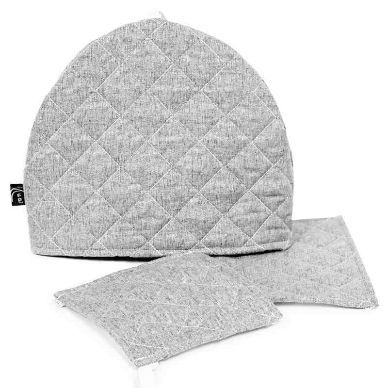 Kuai ティーコジー ポットマット 3点セット ティーコージー ティーポットカバー アンティーク 北欧風 おしゃれ 無地 キルティング 27×22cm