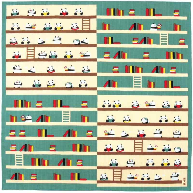 濱文様 小布（風呂敷 50cm） パンダの図書館 エメブルー