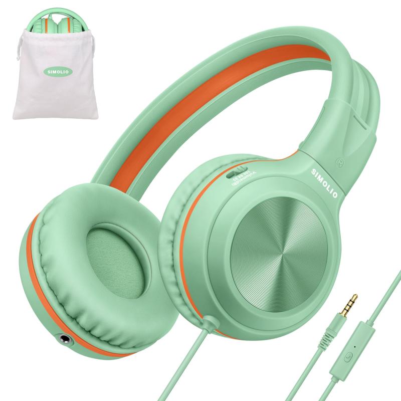 乐天商城 - SIMOLIO 有線ヘッドホン マイク付き 85dB 94dB 104dB 音量制限付き 折りたたみ軽量ヘッドセット 共有ポート付き 調節可能なヘッドバンド 3.5mmジャック付き コンピューター 学校 ティーンズ キッズ