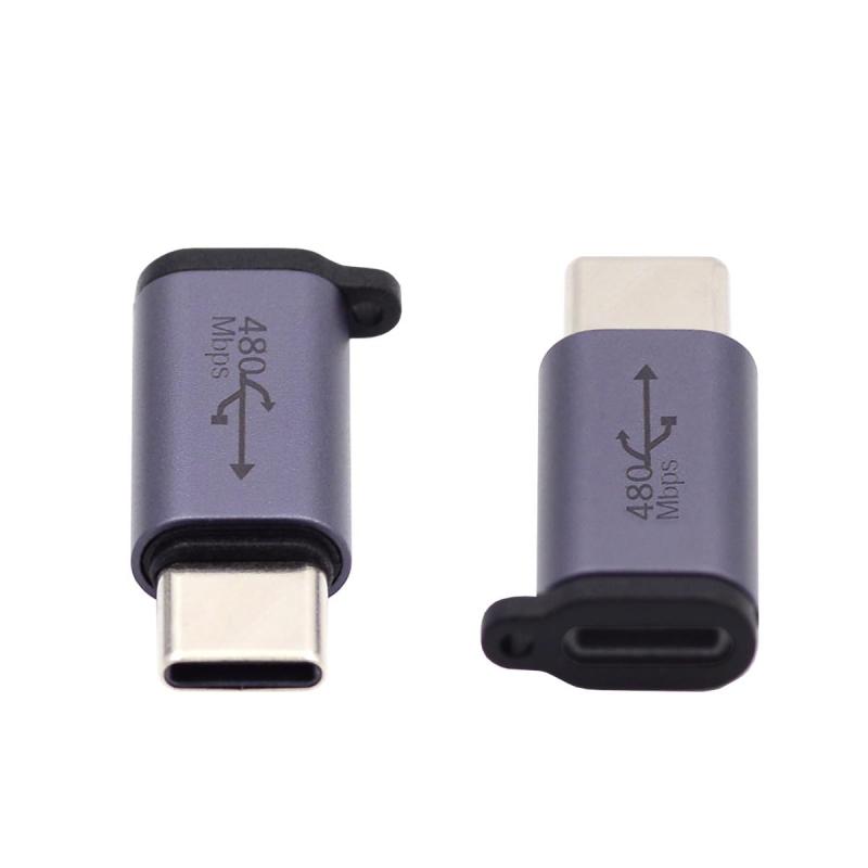 CY アダプター 2個/ロット USB-C USB2.0 Type C メスからマイクロミニUSBオス電源アダプター 480Mbps データ チェーンホール付き