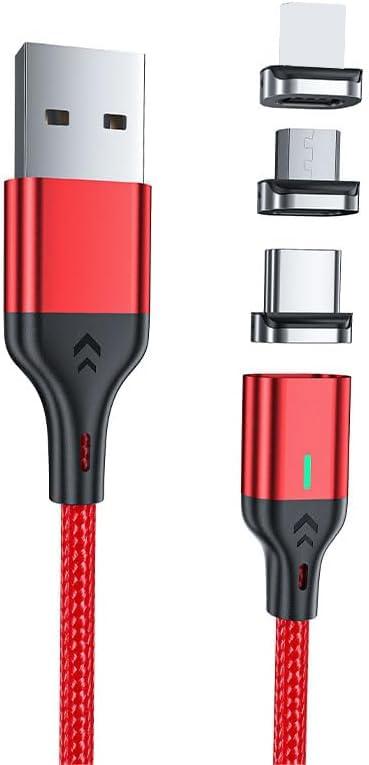 マグネット-充電ケーブル 急速充電 高速データ転送 LEDライト内蔵 USBケーブル 3in1 充電器 マグネット 急速充電 防塵 USBC Micro USB Phone 3種類のコネクター 全機種対応