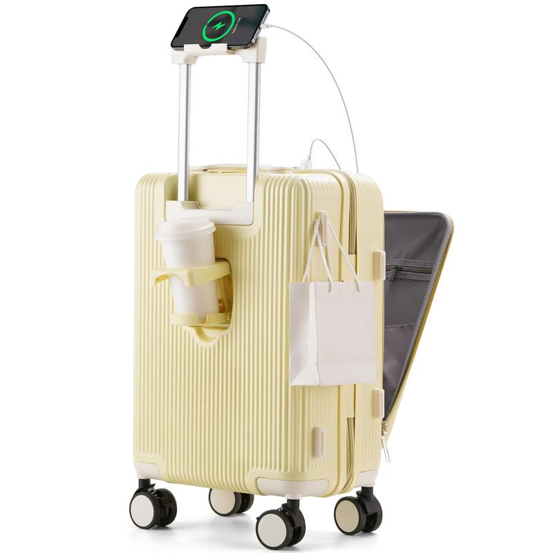 [RIMUKE] 前開き スーツケース 機内持ち込み キャリーケース パソコン収納ポケット USBポート付き カップホルダー付き キャリーケース 超軽量 360度回転 耐衝撃 ック 静音 旅行 ビジネス 出張 1