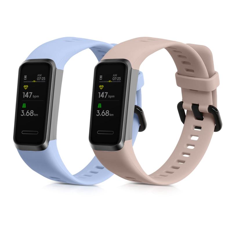 樂天商城 - kwmobile 2x 交換バンド Huawei Band 4対応 ベルト - シリコンバンド ソフト TPU 耐久性 黒色/深緑色
