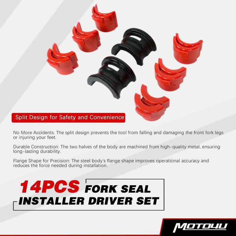 MOTO4U モーターバイク フォーク シール ドライバー キット、ユニバーサル オートバイ フォーク シール ドライバー ツール 12 プラスチック フォーク シール ドライバーと 2 スチールボディ、