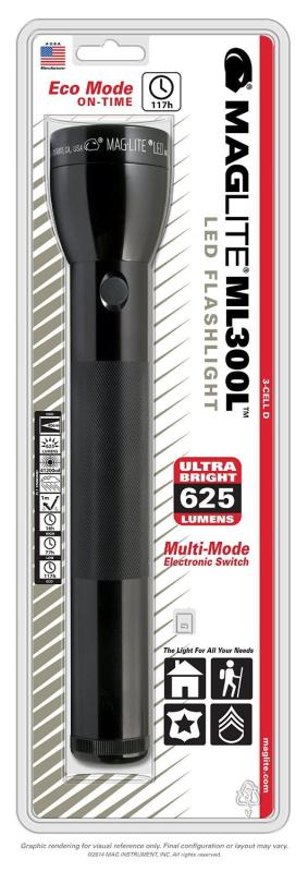 MAG-LITE(マグライト) 第三世代：3rd Generation 【本体色：ブラック】 MAGLITE 3D LEDマグライト ML300L-S3016（ST33016）, Black【単1アルカリ電池×3本 / 明るさMAX：625ルーメン】 [