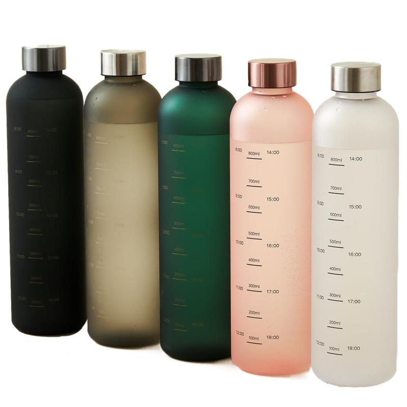 TSQIBU ウォーターボトル 水筒 1リットル トライタン ボトル 1000ml タイムマーカー付きウォーターボトル 水位目盛付き BPAフリー アウトドア スポーツ ボトル 大容量 Tritan 素材