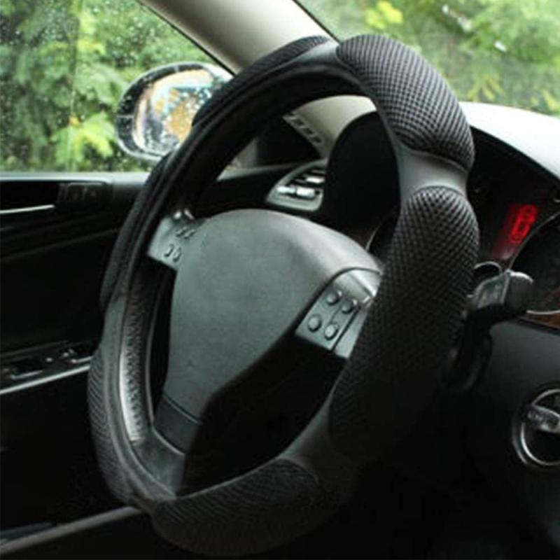 車用 ハンドルカバー 軽自動車 ステアリングカバー O型 38cm 3Dグリップ 汚れ&滑り防止 四季汎用 通気性いい 手触りよし グリップ感よし ブラック サンドイッチ快適スポンジ生地