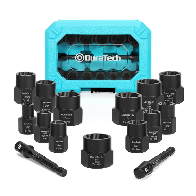 樂天商城 - DURATECH ナット抽出ソケットセット ナットツイスター 壊れたボルト抽出器 ナットリムーバー 潰れたボルト ナットエクストラクターソケット バイク 車修理 15点セット