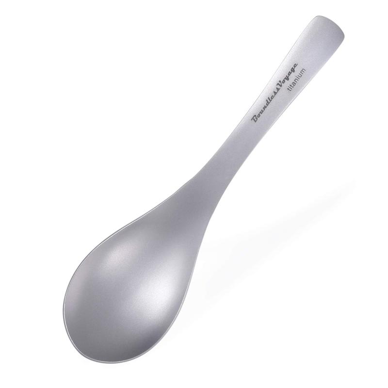 Boundless Voyage チタンスプーン レンゲスプーン 食器 浅め 調理器具 チタン 軽量 錆びない 割れない つや消し仕上げ 収納バッグ付き