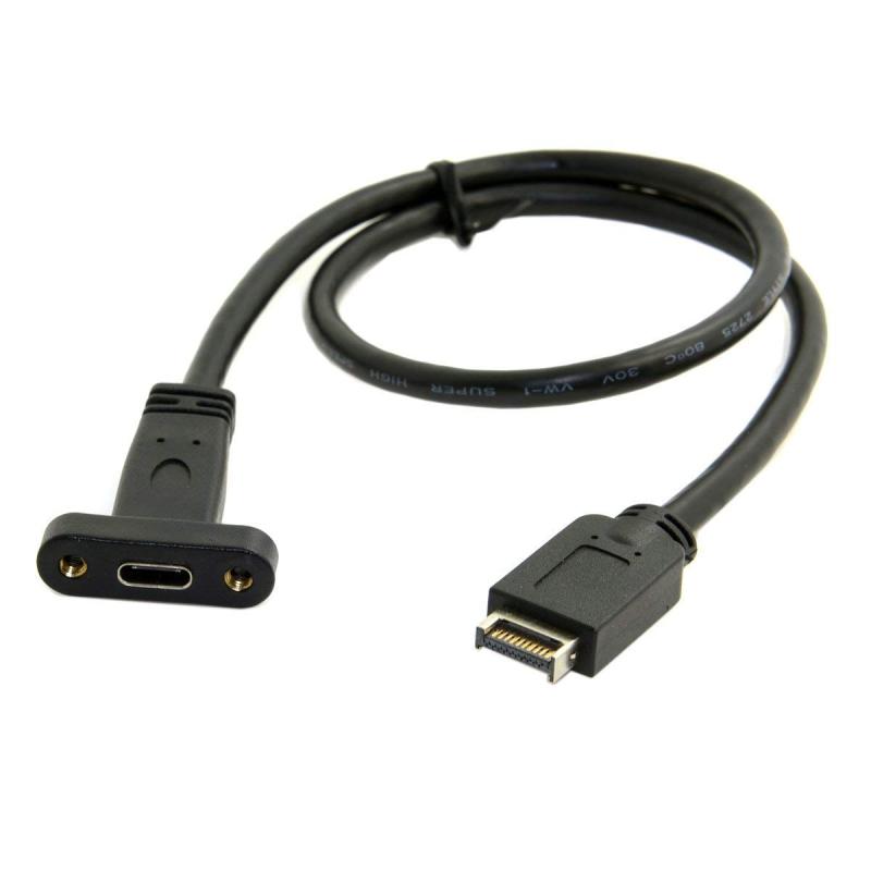 Cablecc USB 3.1 フロントパネルヘッダー Type-E to Type-A USB-C Type-C メス延長ケーブル 40cm パネルマウントネジ付き