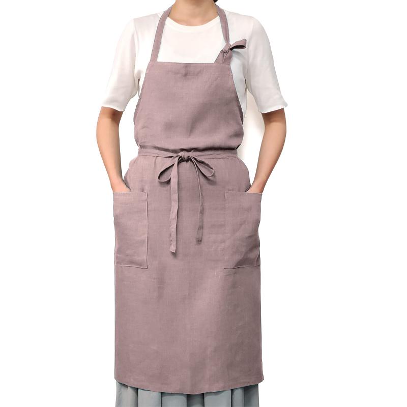 乐天商城 - [LINEN & BASIC] エプロン (リネン/麻) 汚れが落ちやすい (金具不使用/ポケット付き/紐止め) 光沢感 上品 (総丈 87cm / 身幅 105cm / 腰紐 80cm)