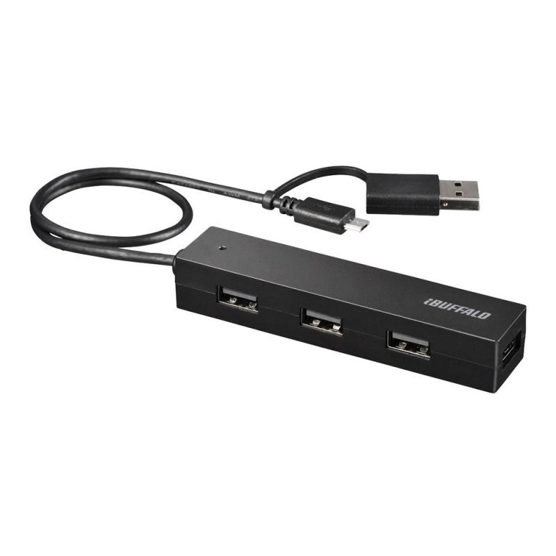 BUFFALO タブレット・スマホ用USB2.0 4ポートハブ ブラック