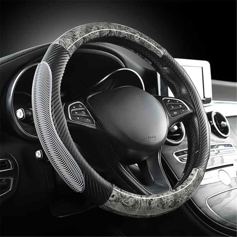 AUSTYLCO ハンドルカバー 軽自動車 ステアリングホイールカバー ステアリングカバー 木目調 カーボンファイバー おしゃれ 握り感 汚れ防止 滑り止め 内装パーツ O型