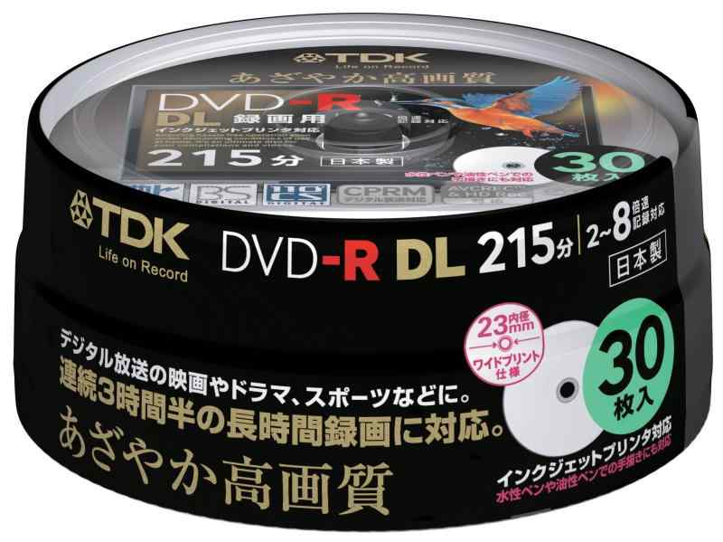 TDK 録画用DVD-R DL(片面2層) CPRM対応 8倍速対応 インクジェットプリンタ対応(ホワイト ワイドディスク) 30枚スピンドル DR215DPWB30PS