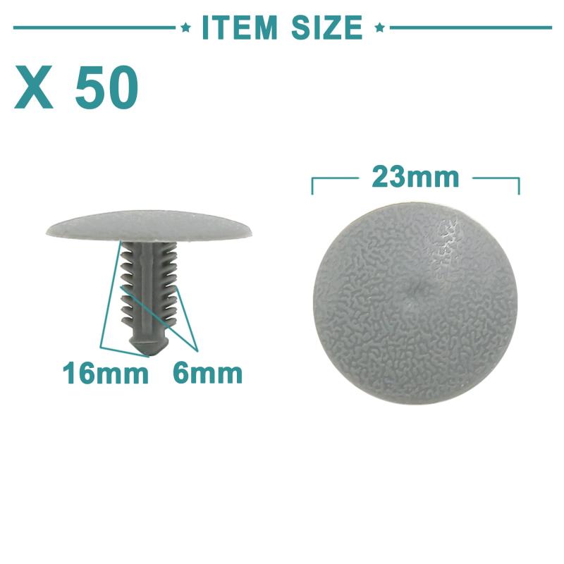 ACROPIX リベットファスナーリテーナー プッシュクリップ ナイロン ドアフェンダーバンパー ユニバーサル 6mm グレー 50個