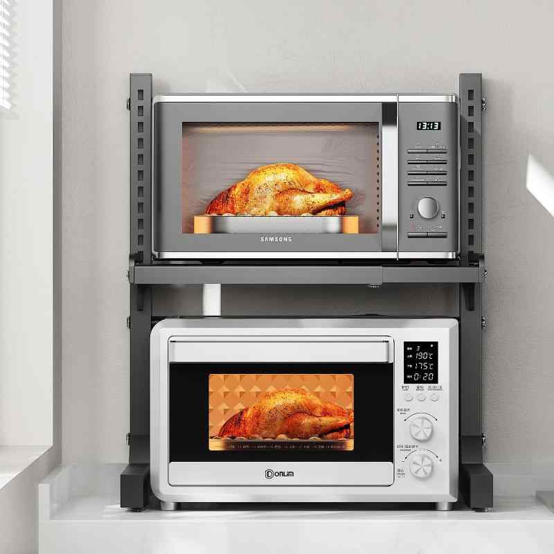乐天商城 - ABCOOL引き込み式調節可能な2軸キッチンベーカーオーブンラック、3クリップフック、電気オーブンホルダー付き拡張可能で高さ調節可能な炭素鋼シェルフカウンターカウンター