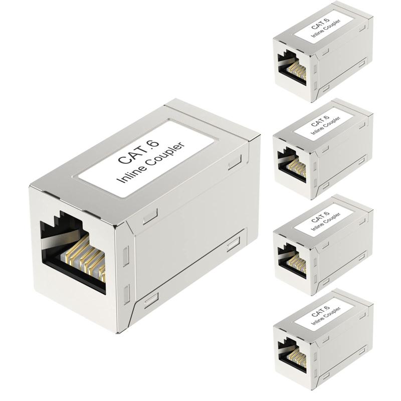 VCELINK LANケーブル 延長コネクタ RJ45 中継アダプタ 干渉防止 CAT6 CAT5E CAT5対応 5個セット 銀色